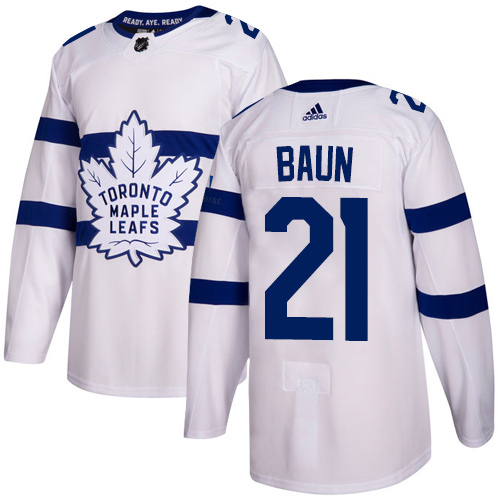 Adidas Maple Leafs #21 Bobby Baun White Authentic 2018 Stadium Series Stitched NHL Jersey - Click Image to Close